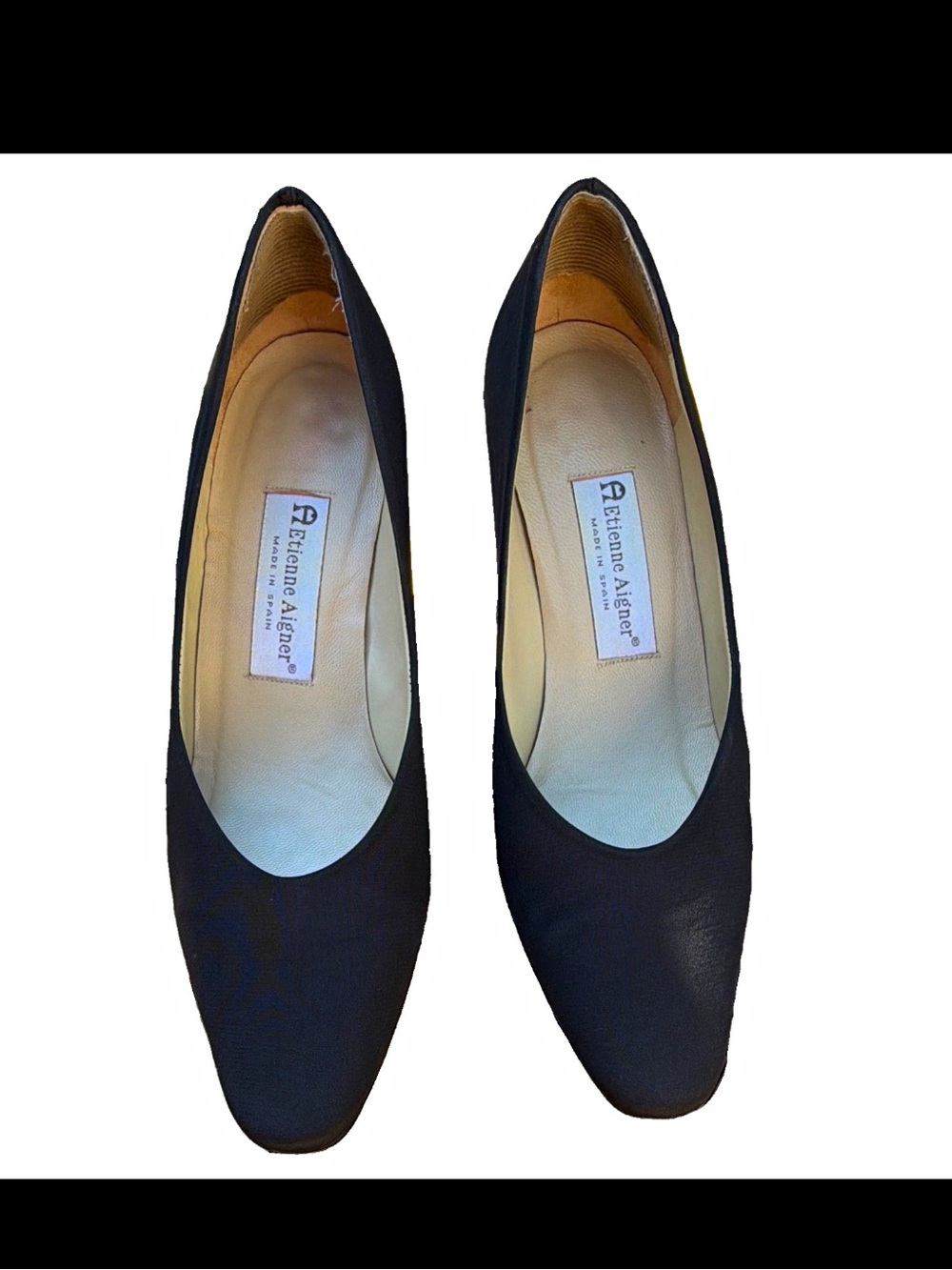 Etienne Aigner Black Fabric Pumps Womens 8.5 M Leather Sole Low Heel Spain